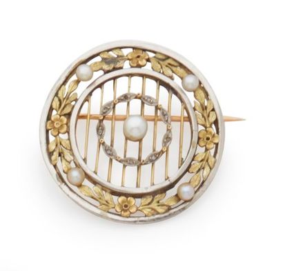 Round brooch in white and yellow gold 18K/000...