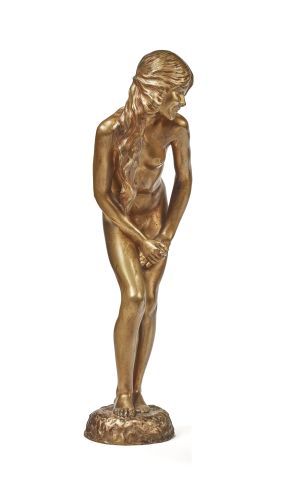null D'après Alexandre Auguste CARON (1857-1932)

Frileuse 

Sujet en bronze patiné...