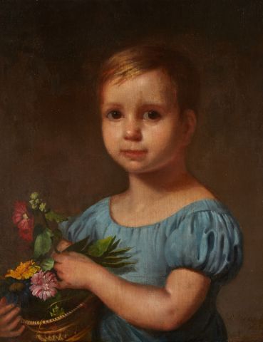 null Ecole Française du XIXe siècle 

Portrait de fillette tenant un bouquet 

Huile...