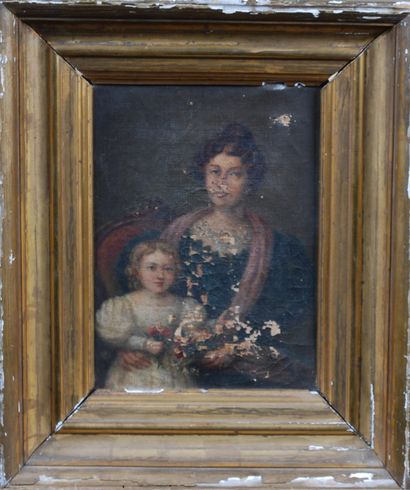 null School of the end of the XIXth century 

Portrait of a woman and child

Oil...