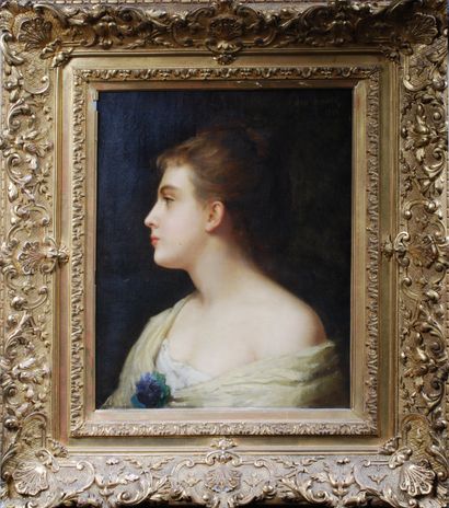  Jean BENNER (1836-1906) 
Portrait de femme de profil 
Huile sur toile 
Signée en...