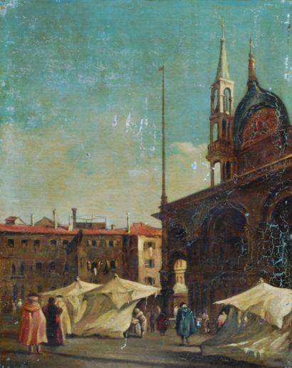 null Ecole du XIXe siècle

Scène de marché à Venise

Huile sur panneau

39 x 30 cm

Craquelures,...
