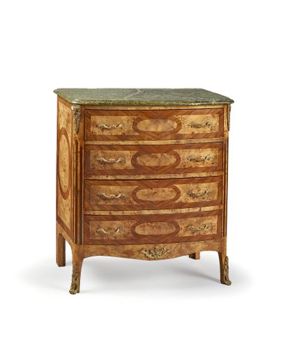 null Narrow chest of drawers in inlaid and painted wood with reserves decoration...