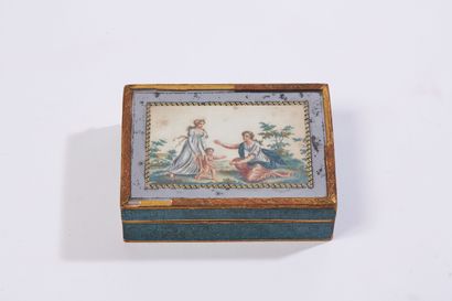 null Paper mache box of rectangular form, the lid in eglomerate glass decorated with...