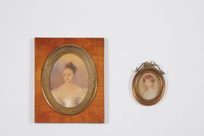 null French school of the 19th century 

Two miniatures in miniature frames 

Overall...