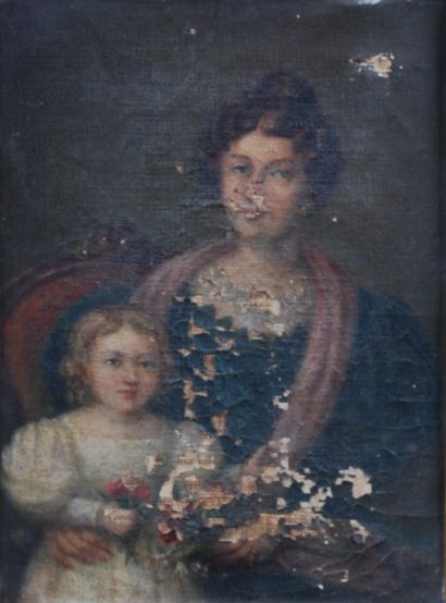 null School of the end of the XIXth century 

Portrait of a woman and child

Oil...