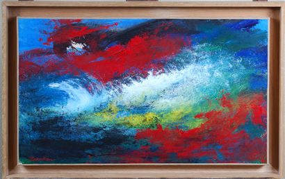 null ZENAKEN (Né en 1954) 

Composition abstraite rouge, jaune, blanc et bleu

Huile...