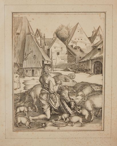  D'après Albrecht Dürer (1471-1528) 
Le Fils Prodigue Gardant les Pourceaux 
Gravure...