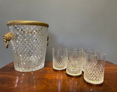null Set including: champagne bucket in cut crystal and gilded bronze frame, five...