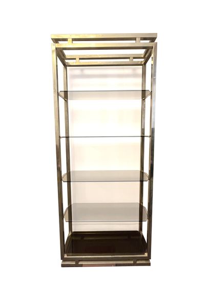 null Console and display unit with chromed metal uprights and smoked glass shelves

Console...