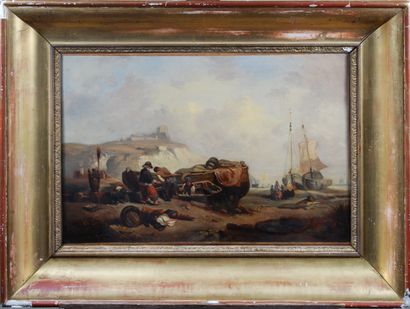 null School of the end of the 19th century 

Seashore with fishermen and boats 

Two...