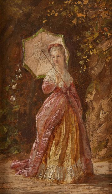 null French school of the 19th century 

Woman with a parasol 

Oil on canvas

20...