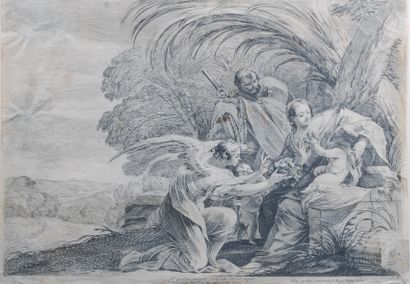  Le repos de la Sainte Famille 
gravé par Michel DORIGNY (1617-1665) d'après Simon...
