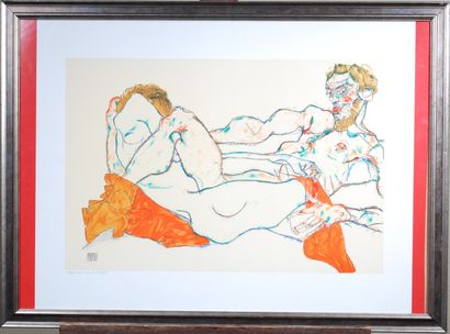 null D'après Egon SCHIELE (1890-1918) 

"Reclining male and nude" 

Lithographie,...