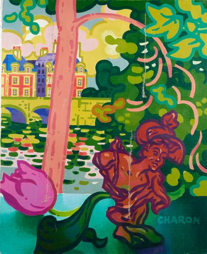 Guy CHARON (1927-2021) 
Buste et tulipe devant...