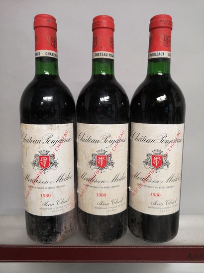 null 3 bouteilles Château POUJEAUX - Moulis 1980 

Etiquettes légèrement tachées...
