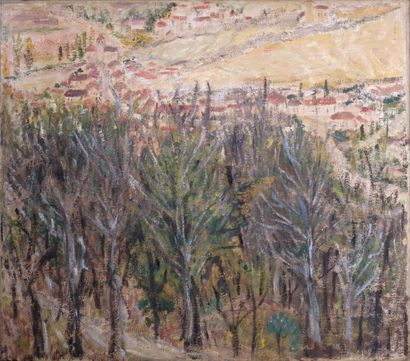 null Sabine HETTNER (1907-1986)

Paysage aux arbres et vue de ville

Huile sur toile,...
