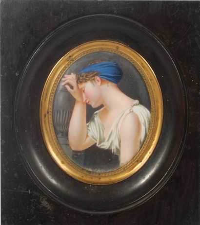 null ADRIENNE, d'après Jacques Louis DAVID, 

Portrait de femme à l'antique

Signée...