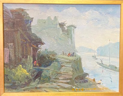 null JUN TANC (Xxe siècle) 

Au bord du fleuve

Huile sur toile signée en bas à droite...