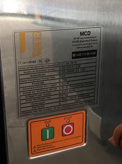 null * Machine à presser les oranges MCD JUICER

Année 2019

Modèle PA-2000-2X TAP

84...