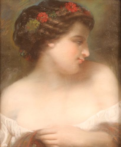 null Ecole Française du XIXe siècle 

Portrait de jeune fille à la couronne de fleurs

Pastel

44...