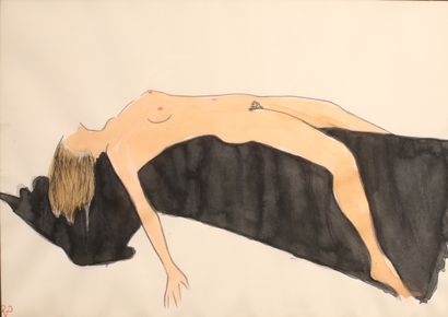 null * Modern School 

Nudes 

Two drawings with felt pen, pencil, ink on paper monogrammed...