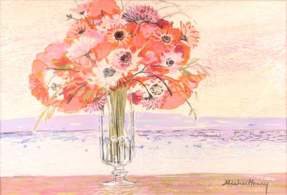 null * Michel HENRY (1928-2016) 

Nature morte au bouquet 

Gouache sur papier signé...