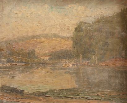 Pierre LADUREAU (1882-1975) 
Paysage de lac...