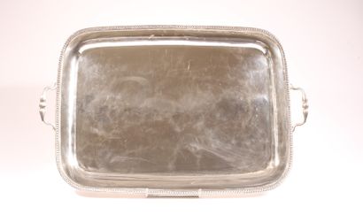 null * Mexican work 

Rectangular tray in silver 800, two handles, frieze of pearls...