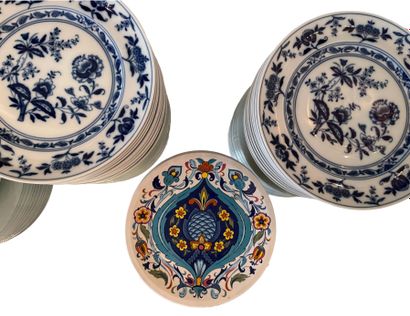 null * Part of a modern porcelain service in the Creil and Montereau style with blue...