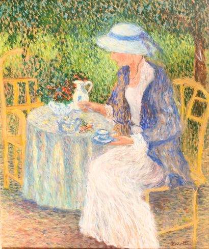 ZENOTTI (XXe siècle) 
Femme prenant le thé...