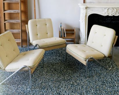 null Scandinavian work, 1970s

Suite of three lounge-chairs

Chromed metal tubular...