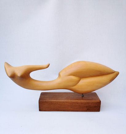 null Two sculptures in wood, one representing a bird monogrammed 'AA' and the other...