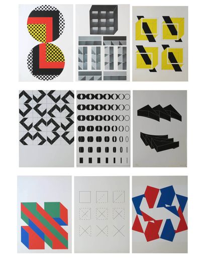 Nine geometric silkscreens, 1974 

Wener,...