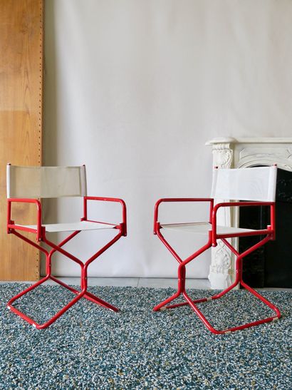 null LAFUMA, circa 1990

Pair of armchairs-stools model director

Red tubular folding...