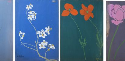 null Alfred LESBROS (1873-1940) 

Fleurs, Art Nouveau

Quatre pochoirs sur papier...