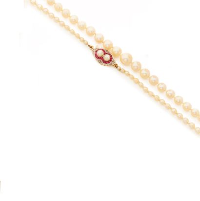 Necklace in fall of pearls, the clasp in...