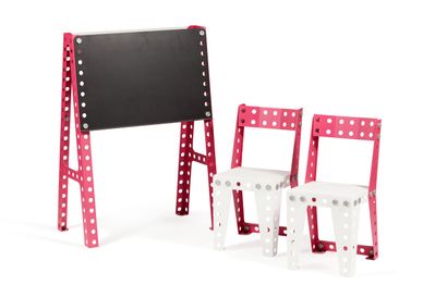 null Mecano style furniture for children in white and pink sandblasted metal including...