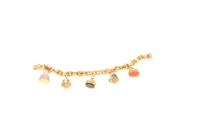 null Bracelet in 18K yellow gold 750/000 decorated with five cachet pendants, amulets,...