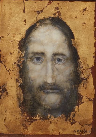 null Paul RAMBIE (1919-2020)
Portrait of Christ
Oil and gold leaf on canvas signed...