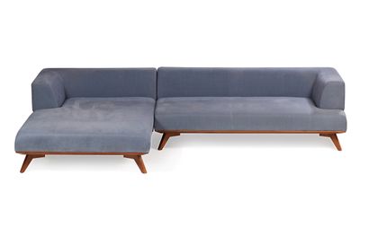 null STEINER 
Corner sofa, model Séquoia, covered with a blue fabric, resting on...