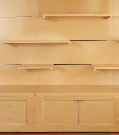 null Bookcase in maple, the upper part comprising a bottom with removable shelves,...