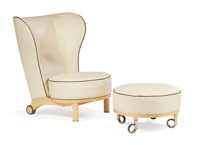 null Chi Wing LO (Born 1954) GIORGETTI
Armchair with ears model Rea, white leather...