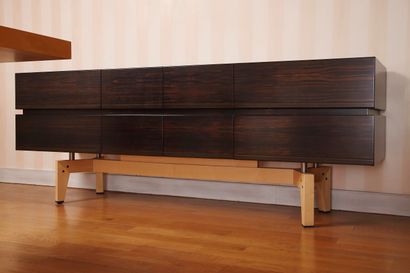 null GIORGETTI 
Macassar ebony veneer sideboard with maple H-shaped legs opening...