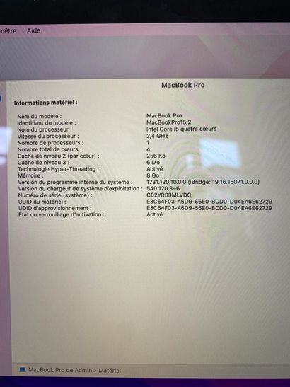 null * Ordinateur APPLE Macbook Pro

Modèle : A1989

Dévérouillé Icloud

Avec al...