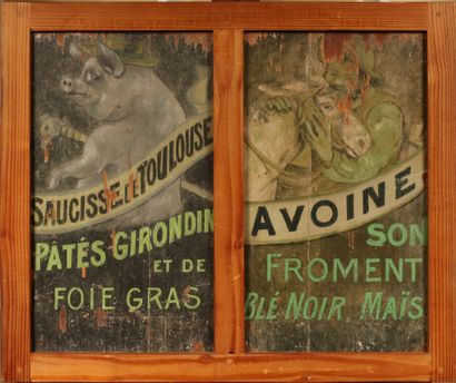 null Début du XXème siècle

Enseignes publicitaires "Saucisse de Toulouse" et "Avoine"

Peintures...