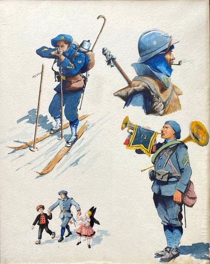 null Ecole du début du XXe siècle 

Chasseurs alpins du 13e bataillon

Aquarelle...