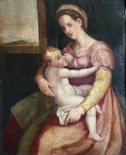 null Ecole Italienne du XVIIIe siècle 

Vierge à l'enfant

Huile sur panneau 

70...