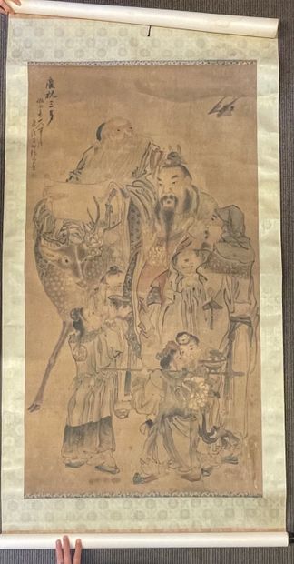 null ECOLE DE SHANGHAI - Fin XIXe siècle
Les trois Dieux Etoiles (Fu Lu Shou Xing)
Encre...