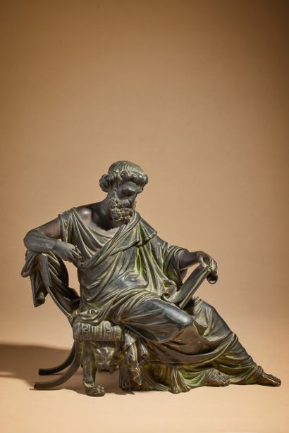 null Dessus de pendule en bronze représentant un philosophe romain rédigeant un traité
Signé...